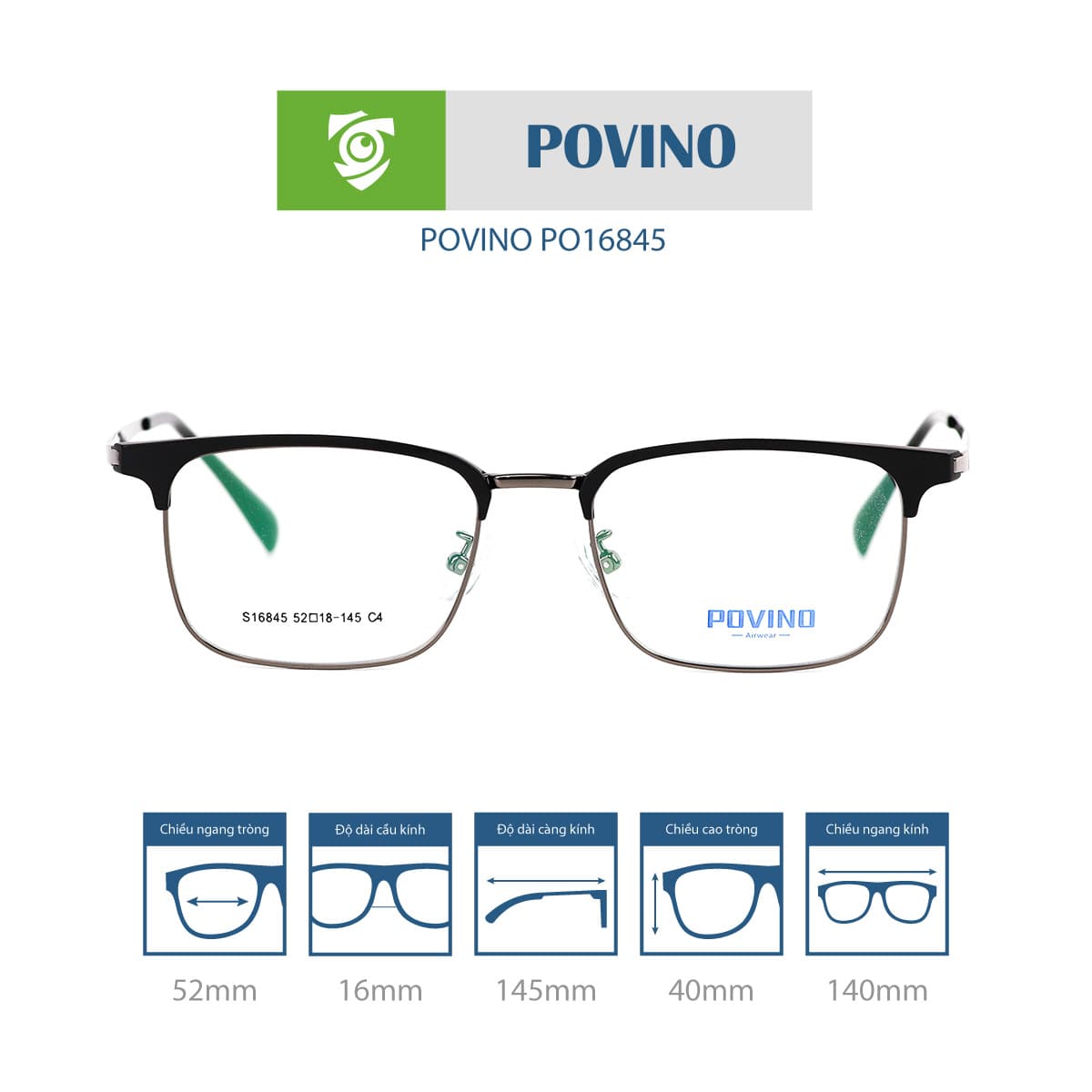 Gọng kính POVINO PO16845 - Ảnh 1