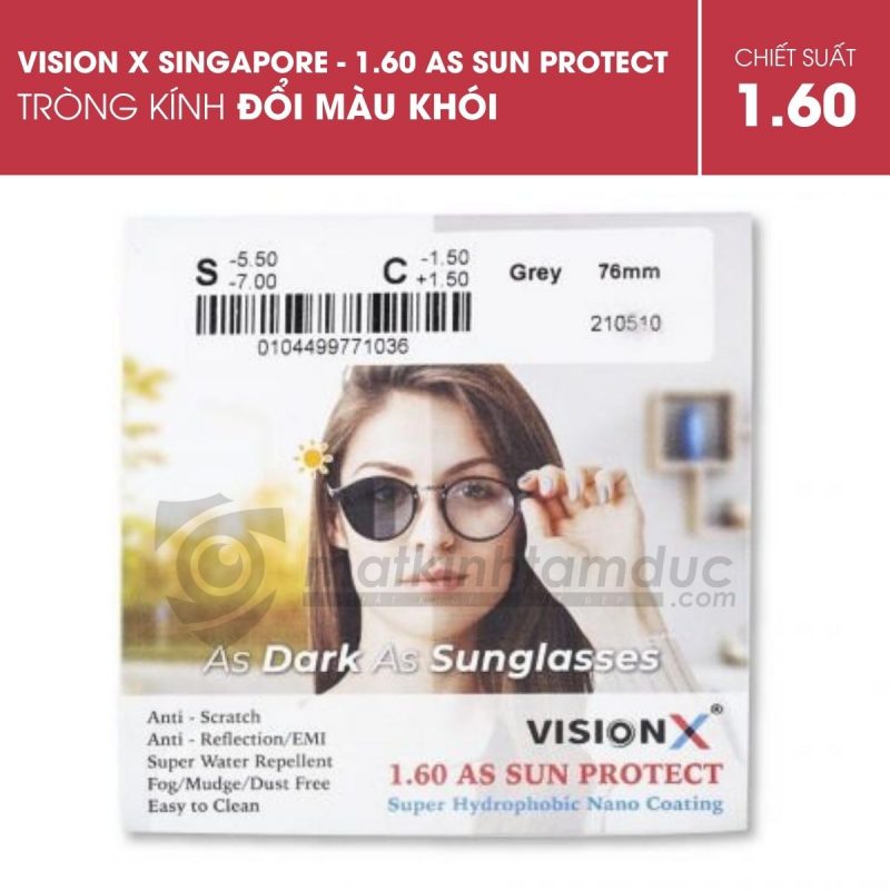 Tròng kính VISION X AS SUN PROTECT 1.60 đổi màu ánh sáng xanh