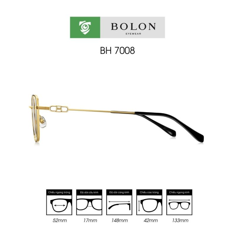 Gọng kính BOLON BH7008 màu vàng đen, chất liệu hợp kim