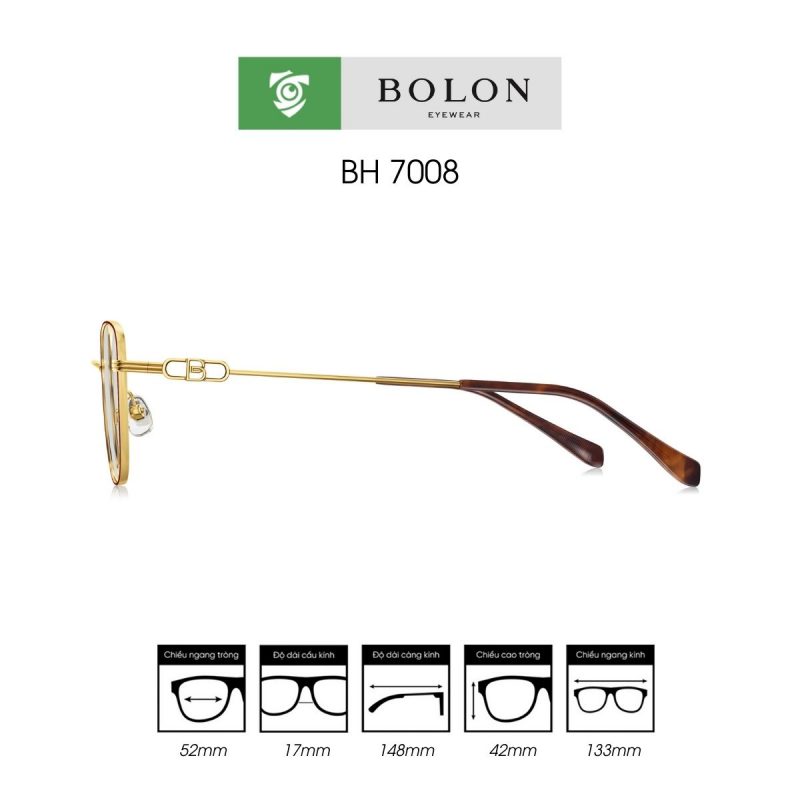 Gọng kính BOLON BH7008 màu vàng, chất liệu hợp kim