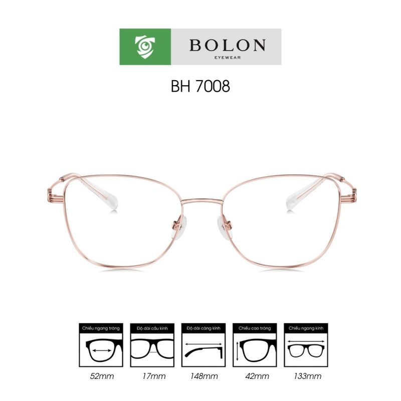 Gọng kính BOLON BH7008 màu hồng - mặt trước sản phẩm