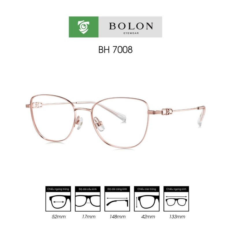 Gọng kính BOLON BH7008 màu hồng - mặt bên sản phẩm 