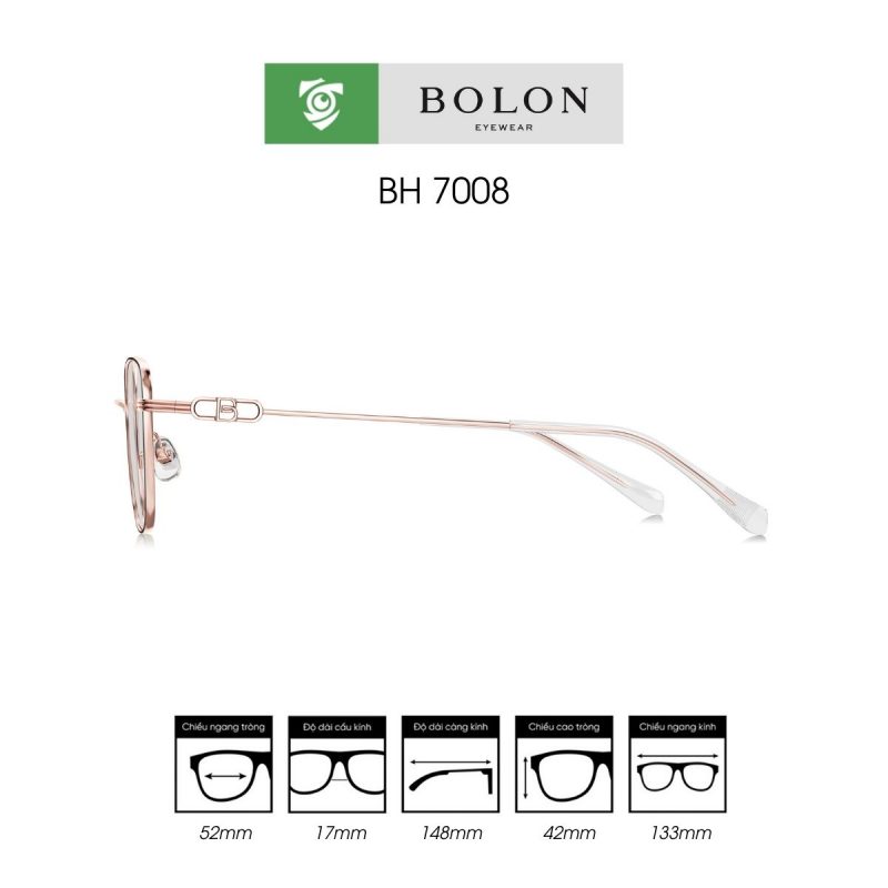 Gọng kính BOLON BH7008 màu hồng, chất liệu hợp kim