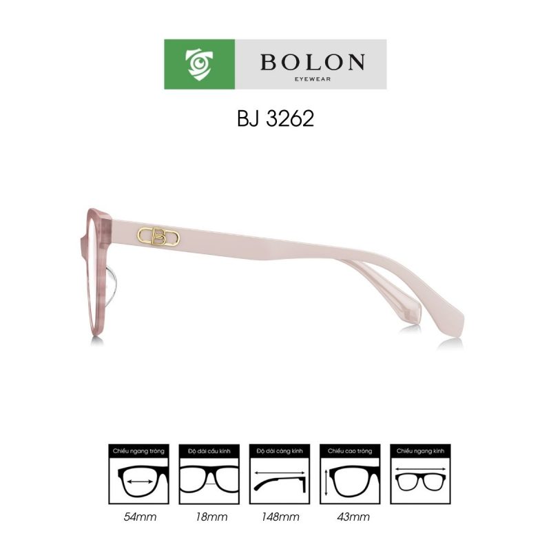 Gọng kính BOLON BJ3162 màu hồng nhạt - ảnh mặt bên sản phẩm