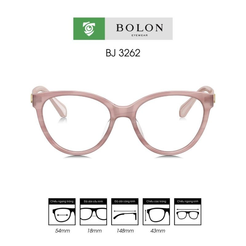 Gọng kính BOLON BJ3162 màu hồng nhạt - ảnh mặt trước sản phẩm