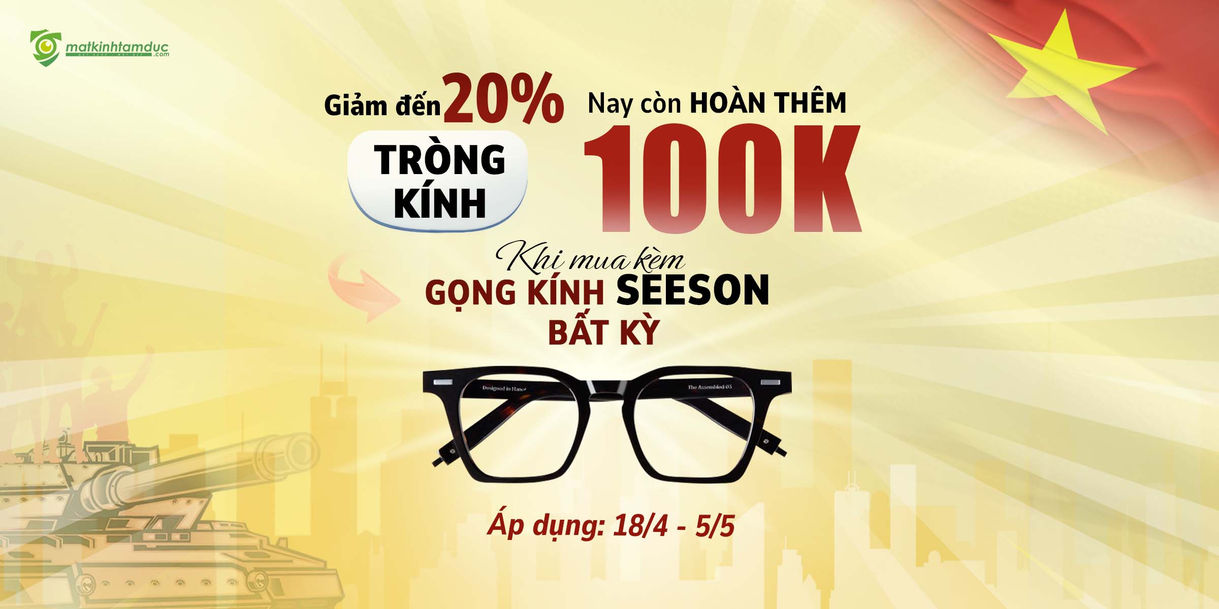 Giảm thêm 100K tròng kính khi mua kèm gọng Seeson bất kỳ