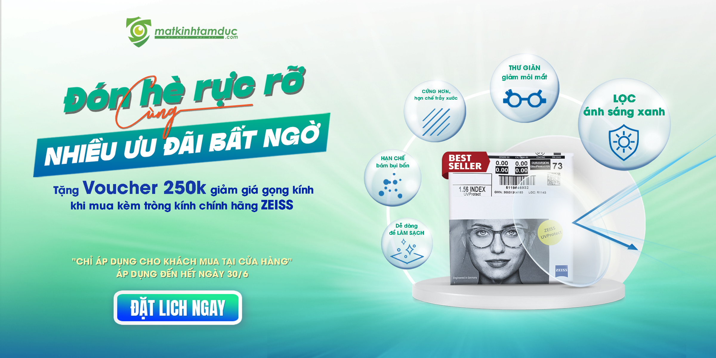 [ƯU ĐÃI SỐC] Tặng Ngay Voucher 250.000đ Giảm Giá Gọng Kính Khi Mua Tròng Kính ZEISS Blue Protect 1.56