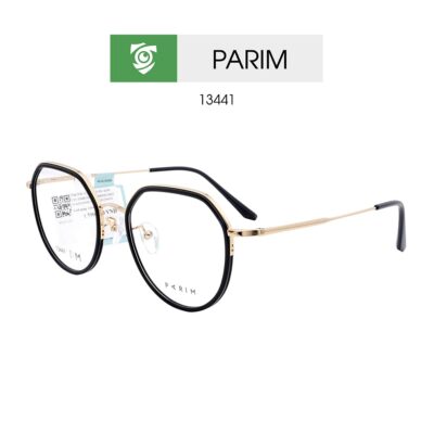 Gọng kính PARIM 13441 B1 - màu đen vàng hồng - size M - kính gọng tròn - ảnh chụp mặt bên sản phẩm