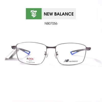 Gọng kính New Balance NB07056 C3 - màu nâu, phần đuôi gọng màu xanh dương - gọng kính chữ nhật - hình chụp mặt trước sản phẩm