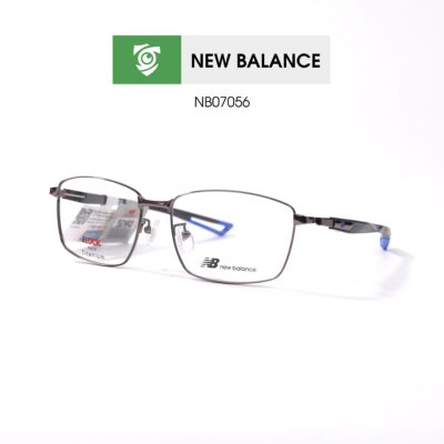 Gọng kính New Balance NB07056 C3 - màu nâu, phần đuôi gọng màu xanh dương - gọng kính chữ nhật - hình chụp mặt nghiêng sản phẩm