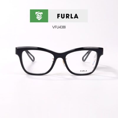 Gọng kính FURLA VFU438I 0700 - màu đen bóng - khung kính cánh bướm - hình chụp mặt trước sản phẩm