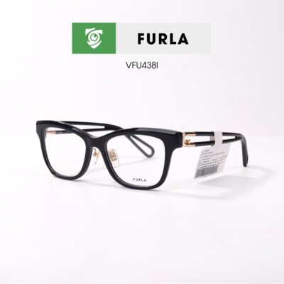 Gọng kính FURLA VFU438I 0700 - màu đen bóng - khung kính cánh bướm - hình chụp mặt bên sản phẩm