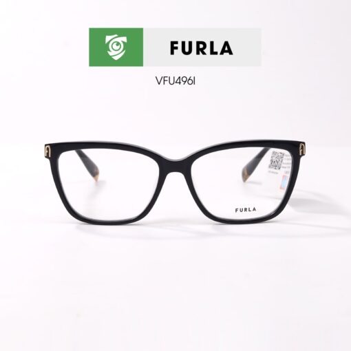 Gọng kính FURLA VFU496I 0700 - màu đen vàng - khung kính cánh bướm - hình chụp mặt trước sản phẩm