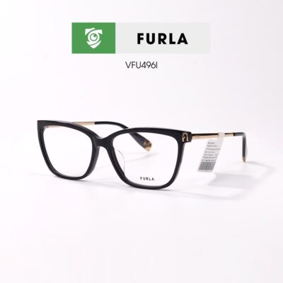 Gọng kính FURLA VFU496I 0700 - màu đen vàng - khung kính cánh bướm - hình chụp mặt bên sản phẩm