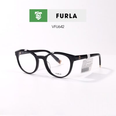 Gọng kính FURLA VFU642 0700 - màu đen bóng - khung kính tròn - hình chụp mặt bên sản phẩm