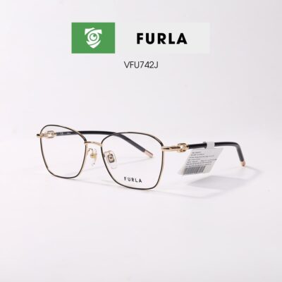Gọng kính FURLA VFU742J 0301 - màu đen vàng - khung kính cánh bướm - hình chụp mặt bên sản phẩm