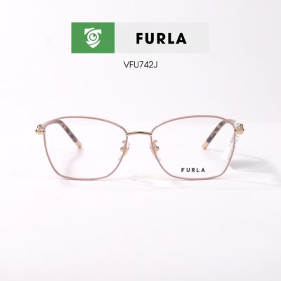Gọng kính FURLA VFU742J 08MZ - màu hồng càng đồi mồi - khung kính cánh bướm - hình chụp mặt trước sản phẩm
