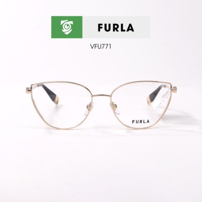 Gọng kính FURLA VFU771 300Y - màu vàng kim - khung kính mắt mèo - hình chụp mặt trước sản phẩm