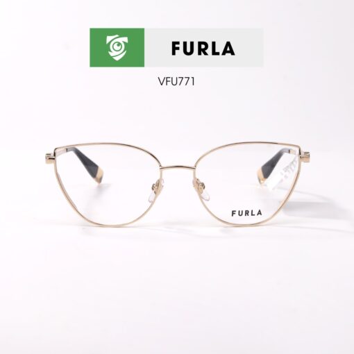 Gọng kính FURLA VFU771 300Y - màu đen bóng - khung kính tròn - hình chụp mặt trước sản phẩm