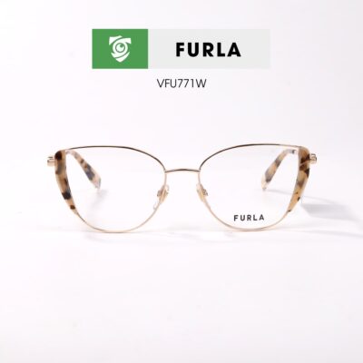 Gọng kính FURLA VFU771W 07UX - màu vàng đồi mồi - khung kính mắt mèo - hình chụp mặt trước sản phẩm