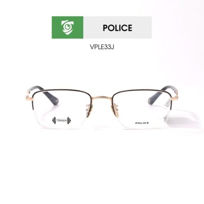 Gọng kính Police VPLE33J 0301 - màu vàng đen - khung kính chữ nhật - hình chụp mặt trước sản phẩm