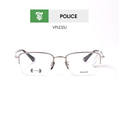 Gọng kính Police VPLE33J 0545 - màu bạc viền đồi mồi - khung kính chữ nhật - hình chụp mặt trước sản phẩm