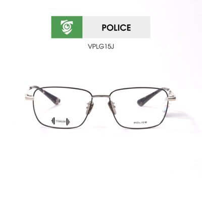 Gọng kính Police VPLG15J 0583 - màu đen bạc - khung kính chữ nhật to - hình chụp mặt trước sản phẩm
