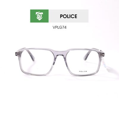 Gọng kính Police VPLG74 4G0Y - màu xám - khung kính vuông - hình chụp mặt trước sản phẩm