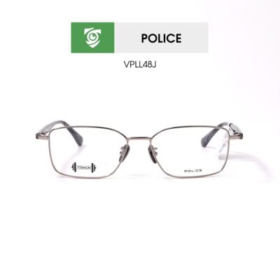 Gọng kính Police VPLL48J 0509 - màu xám đồi mồi - khung kính chữ nhật - hình chụp mặt trước sản phẩm