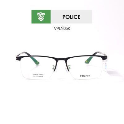 Gọng kính Police VPLN05K 0K07 - màu đen bạc - khung kính chữ nhật - hình chụp mặt trước sản phẩm