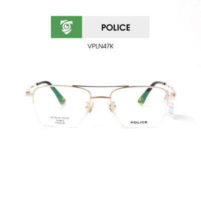 Gọng kính Police VPLN47K 0300 - màu vàng đồng - khung kính vuông - hình chụp mặt trước sản phẩm