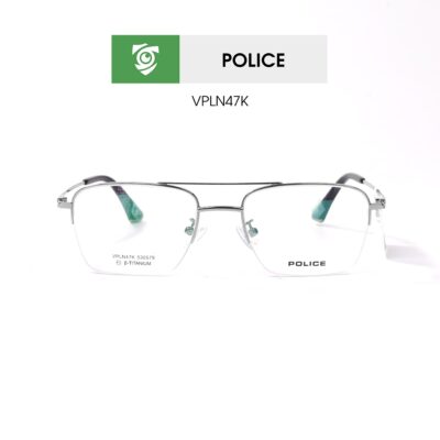 Gọng kính Police VPLN47K 0579 - màu xám bạc - khung kính vuông - hình chụp mặt trước sản phẩm
