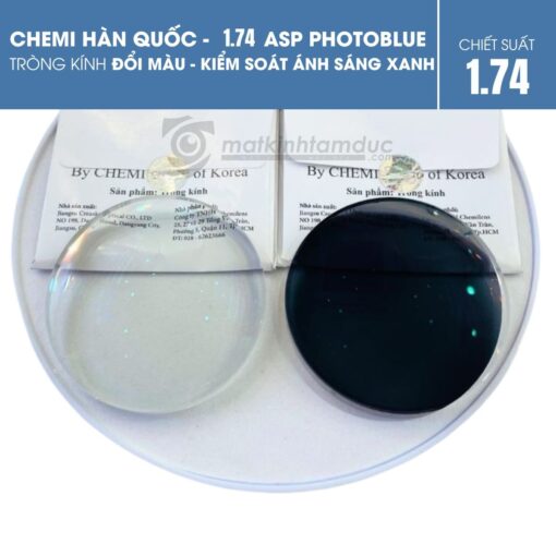 Tròng kính đổi màu kiểm soát ánh sáng xanh - Chemi 1.74 ASP PhotoBlue - Hình ảnh 4