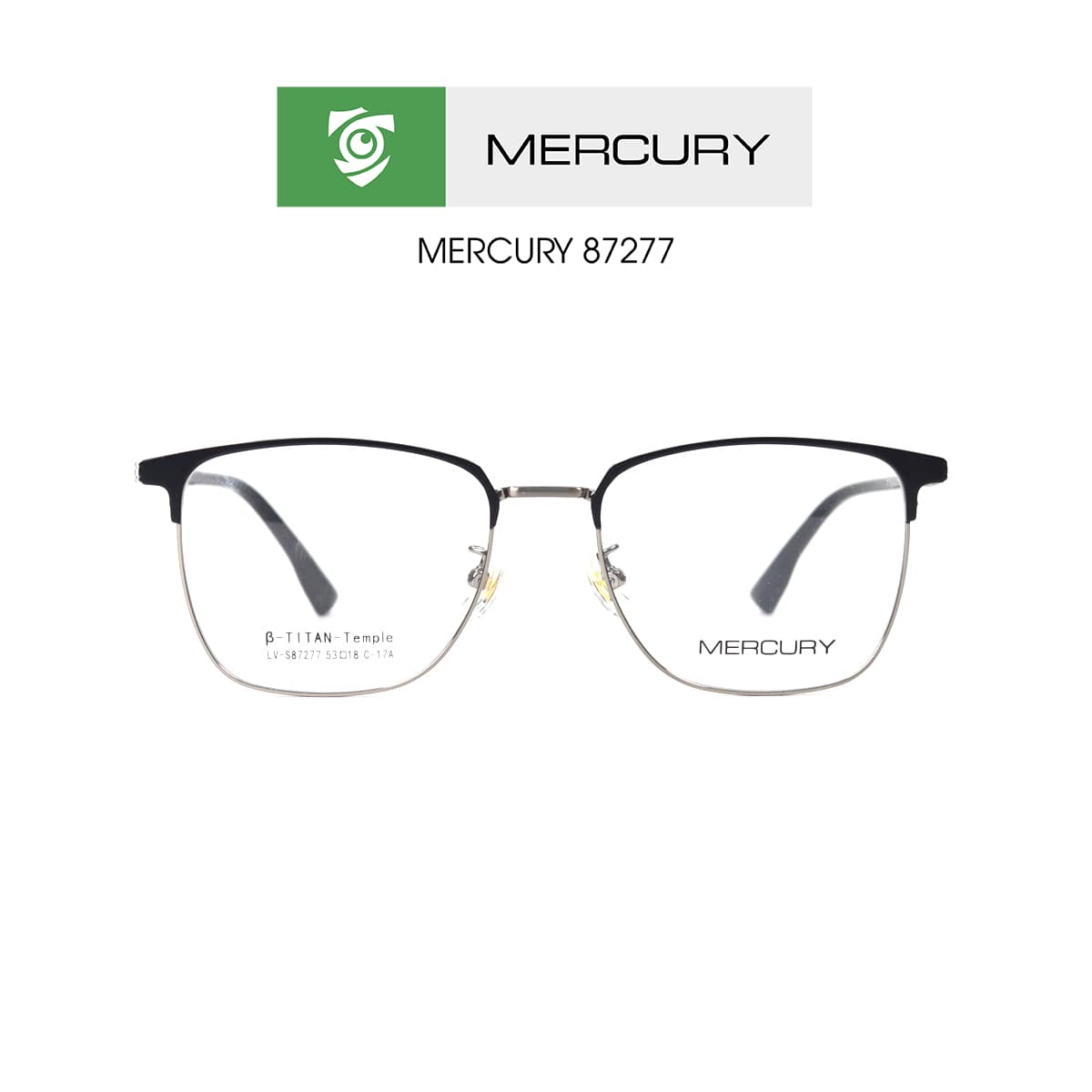 Gọng kính MERCURY LV87277- C17A - màu ĐEN XÁM - loại gọng kính VUÔNG - hình chụp mặt trước sản phẩm