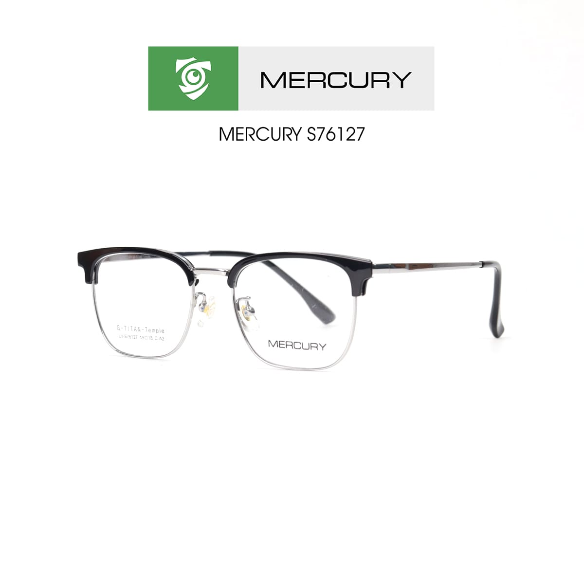 Gọng kính MERCURY LV76127 CA2 - màu đen BẠC - loại gọng kính vuông - hình chụp mặt BÊN sản phẩm