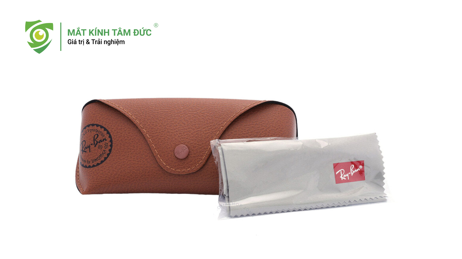 Hộp mắt kính RayBan thật có logo sắc nét và thông tin đầy đủ