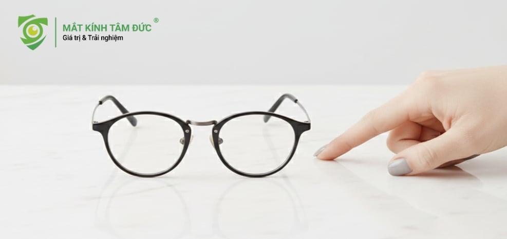 Kiểm tra gọng kính bị giãn hoặc vẹo form dáng trên mặt phẳng.