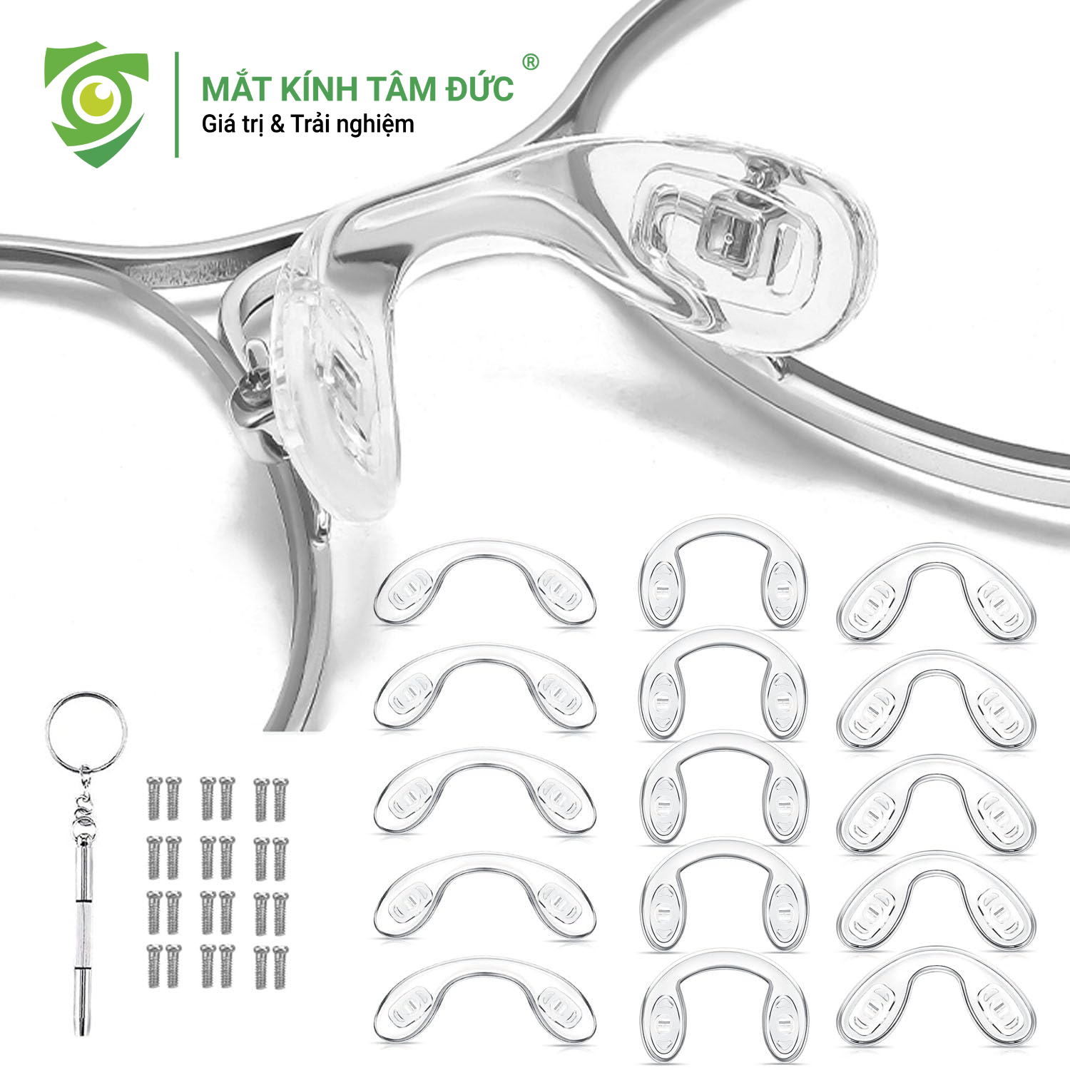 Khác với các loại ve rời, đệm mũi kính hình lòng chảo thường được đúc liền khối với gọng (phổ biến ở gọng nhựa Acetate hoặc TR90). Nó tạo thành một đường cong liên tục ôm trọn lấy sống mũi, giúp áp lực được trải dài thay vì tập trung tại hai điểm.