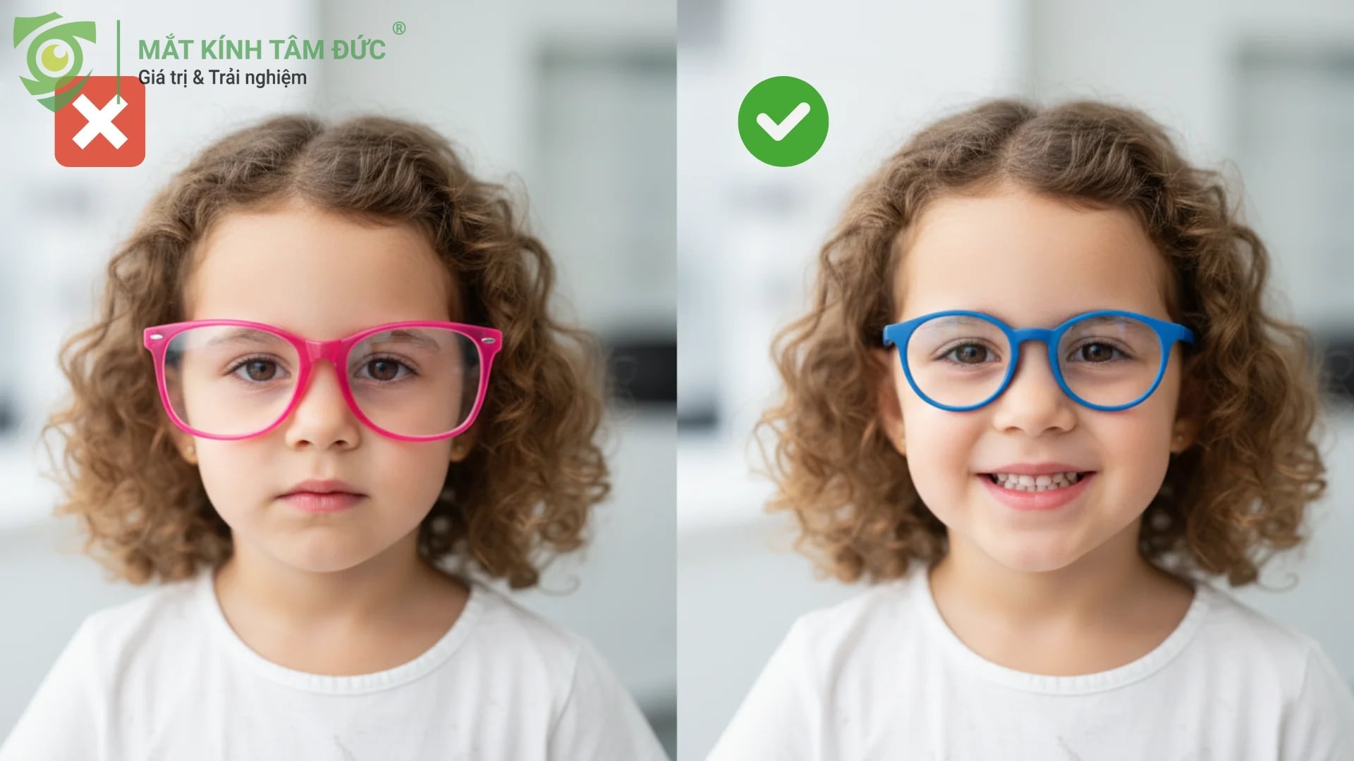 Nhiều phụ huynh mắc sai lầm khi chọn kính mắt trẻ em quá rộng để "trừ hao" cho bé lớn lên. Tuy nhiên, một chiếc gọng kính trẻ em không vừa vặn sẽ gây ra những hậu quả nghiêm trọng hơn là chỉ thiếu thẩm mỹ