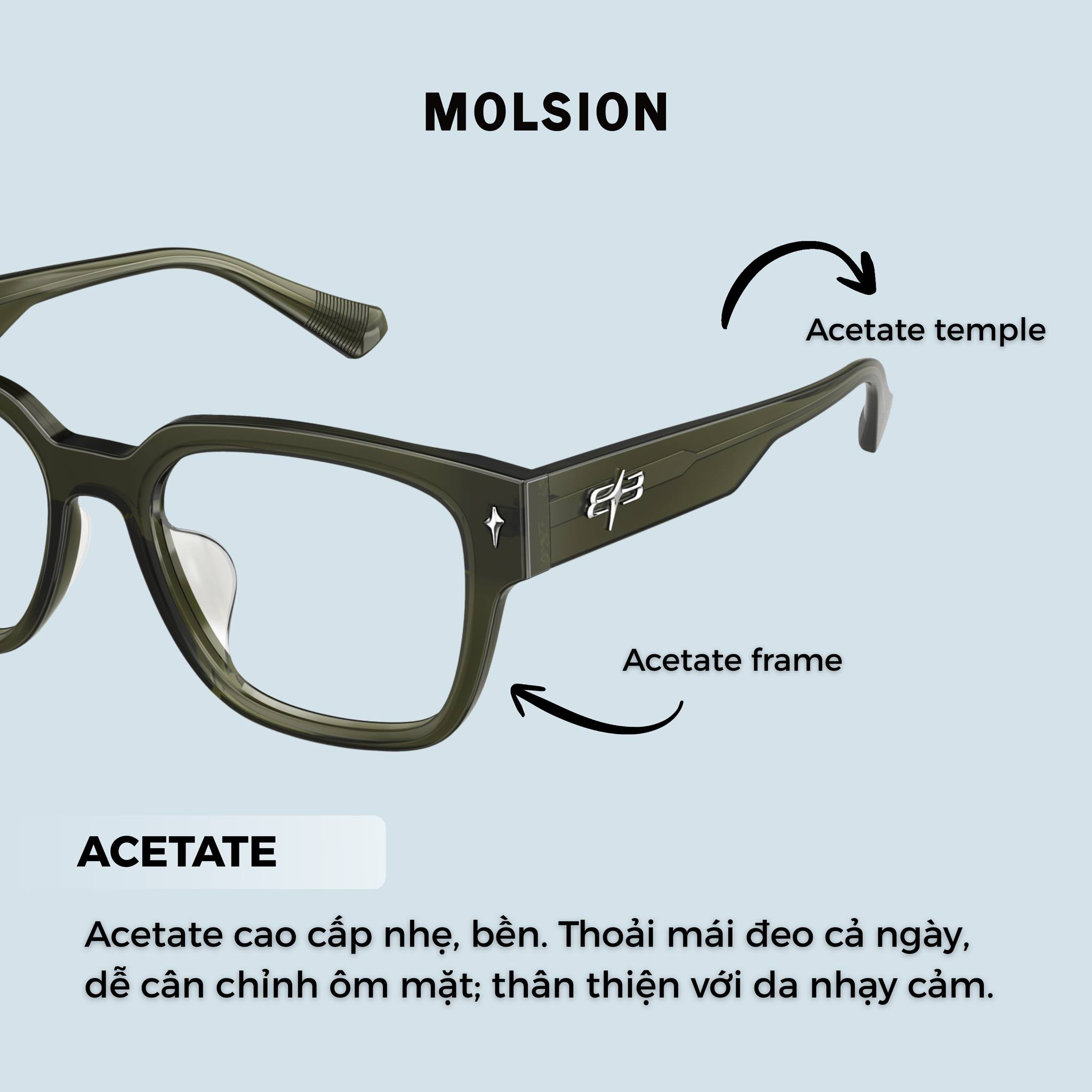 gọng kính Molsion chất liệu acetate