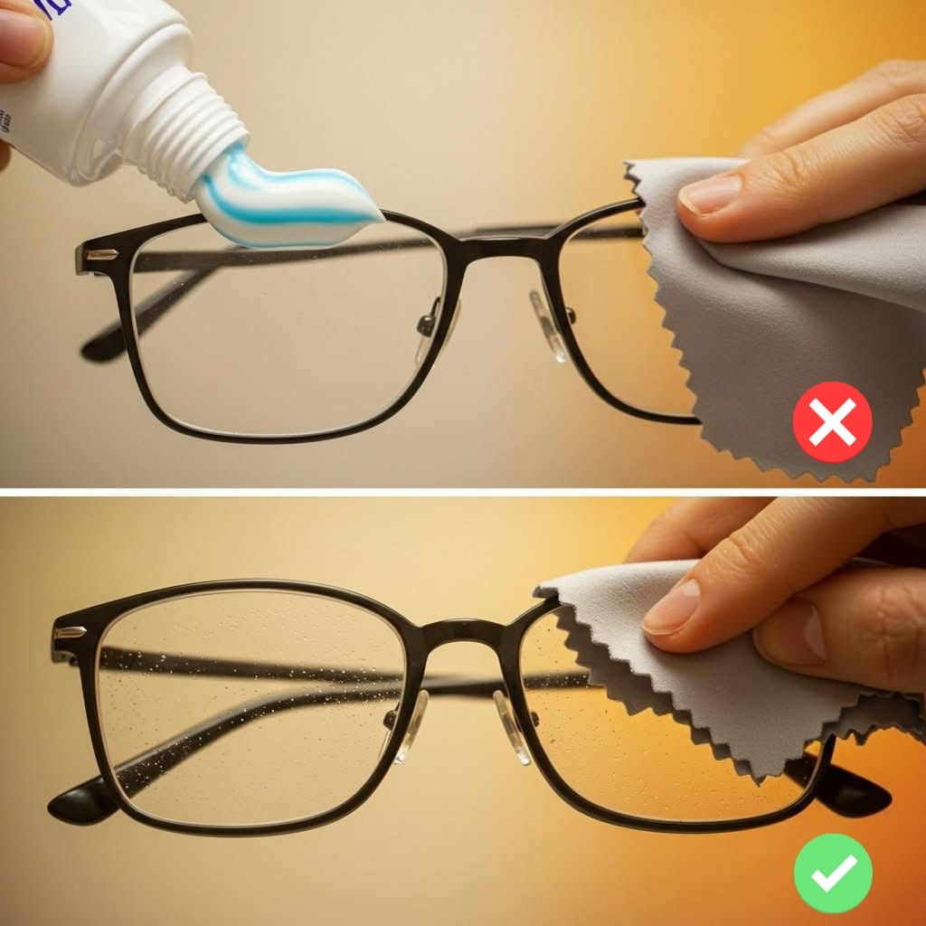 Một trong những thông tin sai lệch tai hại nhất trên mạng là khuyên dùng kem đánh răng để chống hấp hơi hoặc xóa vết xước. Đây không phải là cách đeo kính không bị mờ khi dùng khẩu trang đúng đắn mà là cách phá hủy tròng kính nhanh nhất.