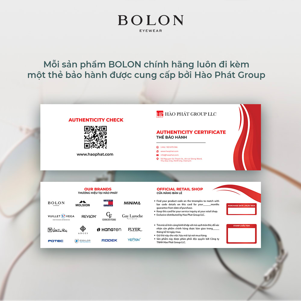 Tem phân phối độc quyền kính Bolon chính hãng bởi Hào Phát Group tại Việt Nam