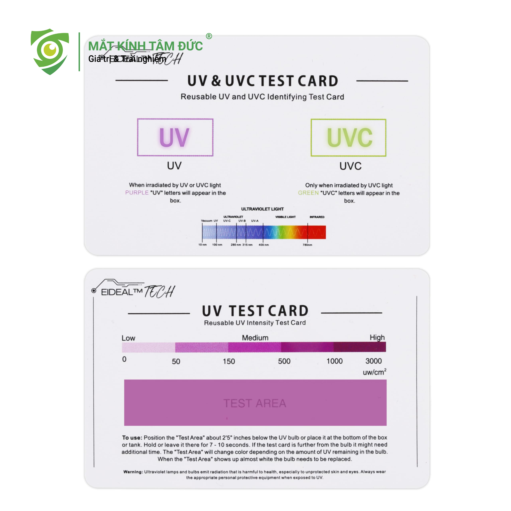 Mẹo thử với đèn UV và thẻ thử (Test kit) để kiểm tra trong kính có chống tia uv không