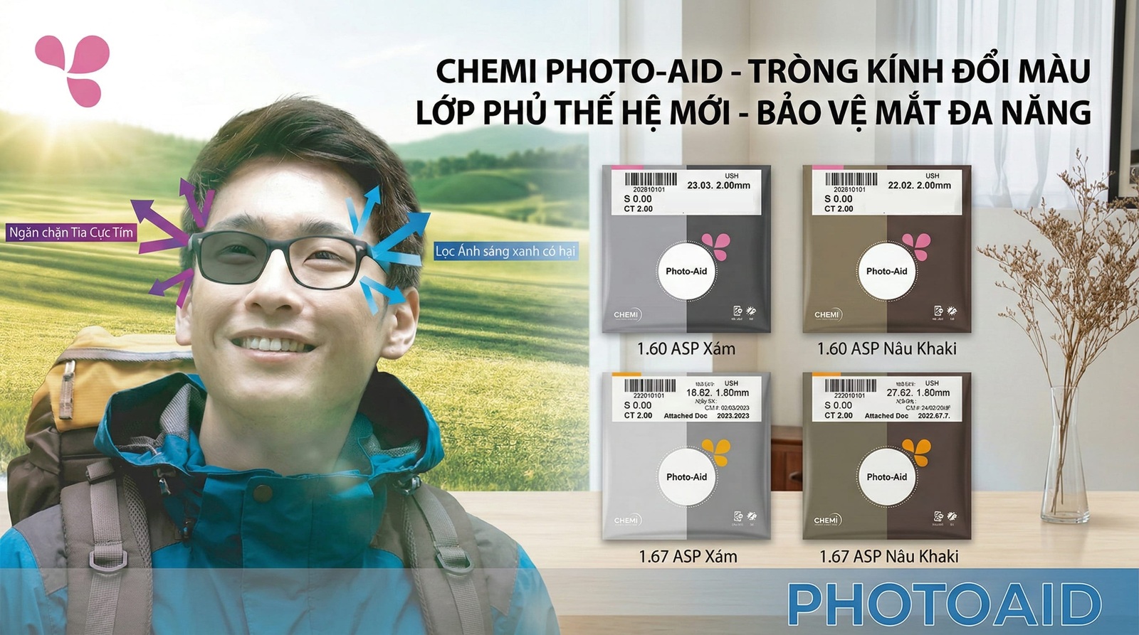 Chemi Photo Aid 1.60 là thế hệ tròng kính đổi màu mới từ thương hiệu Chemi danh tiếng của Hàn Quốc, mang đến một giải pháp thị lực chất lượng và giàu tính thẩm mỹ. Được thiết kế đặc biệt để khắc phục những hạn chế của các dòng kính đổi màu trước đây, sản phẩm này sử dụng công nghệ phủ bề mặt hiện đại giúp màu sắc thay đổi đồng đều trên toàn bộ tròng kính