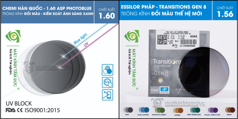 Tròng kính đổi màu với đa dạng mẫu mã và thương hiệu tại Mắt kính Tâm Đức 
