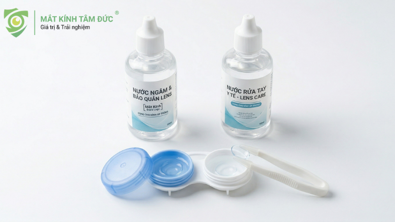 Hộp đựng và dung dịch ngâm lens giúp bảo quản kính áp tròng sạch sẽ hơn