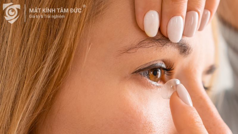 Người dùng đang chuẩn bị đeo lens