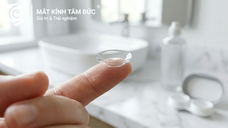 Kiểm tra lens cận đúng chiều trước khi đeo để giảm cảm giác cộm mắt