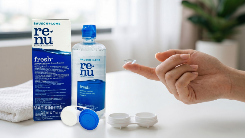 Chuẩn bị kính áp tròng sạch sẽ trước khi đeo với lens và dung dịch ngâm