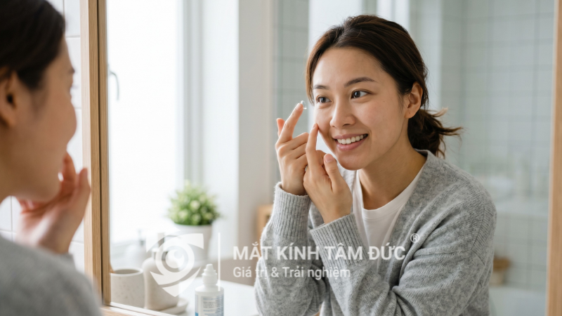 Người mẫu đeo kính áp tròng chính hãng với gương mặt tự nhiên và ánh mắt rõ nét